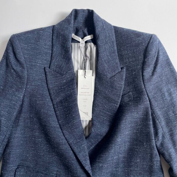 Veronica Beard Martel Dickey Jacket Herringbone Wool Blazer Navy Size 6 NEW NWT - Picture 6 of 11